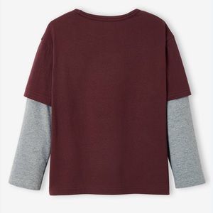 Brave Soul London Faux Long Sleeve Tee Shirt 100% cotton burgundy and grey XL